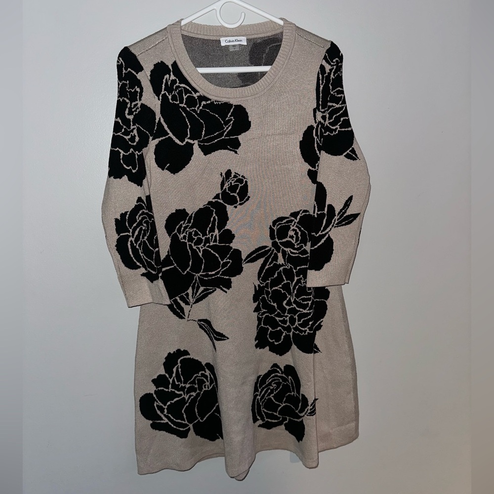 Calvin Klein Beige and Black Floral Midi Dress - Picture 2 of 4